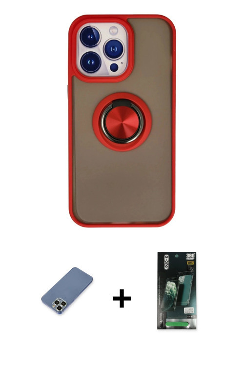 ieg™ iPhone 13 Pro Kılıf Yörünge Çizgi - Şeffaf 360 Full Body Arka Koruyucu + Açık Yeşil Metal Kamer