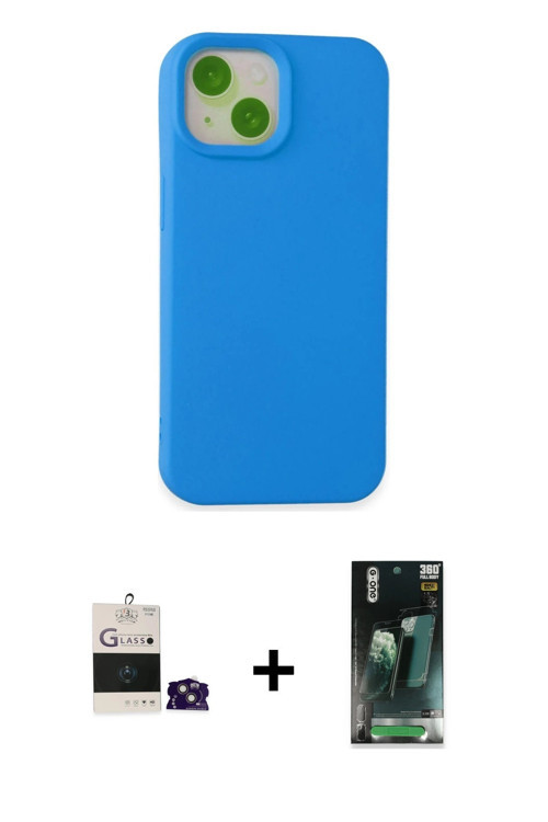 ieg™ iPhone 15 Kılıf Ahenk Serisi - Siyah 360 Mat Full Body Arka Koruyucu + Pembe Bilvis Titan Kamer