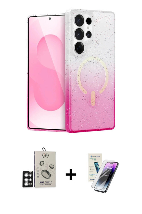 ieg™ Galaxy S25 Ultra Kılıf Eksen Minimal Özel Seri - Şeffaf Pasifik Cam Ekran Koruyucu + Gümüş Bilv