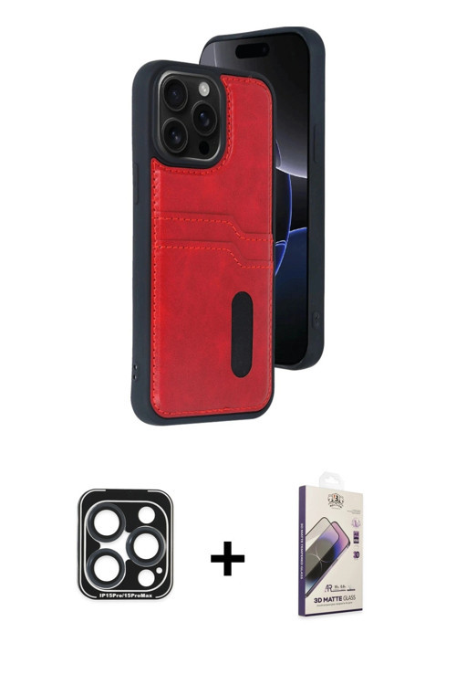ieg™ iPhone 15 Pro Max Kılıf Yörünge Işık Serisi - Siyah Bilvis 3D Mat Cam Ekran Koruyucu + Lacivert