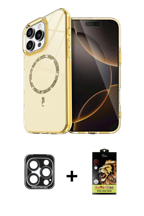 ieg™ iPhone 15 Pro Max Kılıf Kıvılcım Form Prime - Siyah Buffer Cam Ekran Koruyucu + Lacivert PVD Me