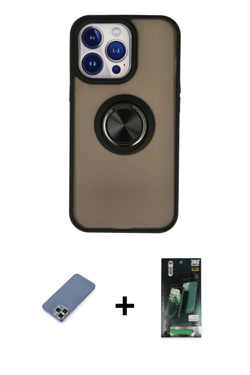 ieg™ iPhone 13 Pro Kılıf Yörünge Çizgi - Şeffaf 360 Full Body Arka Koruyucu + Açık Yeşil Metal Kamer