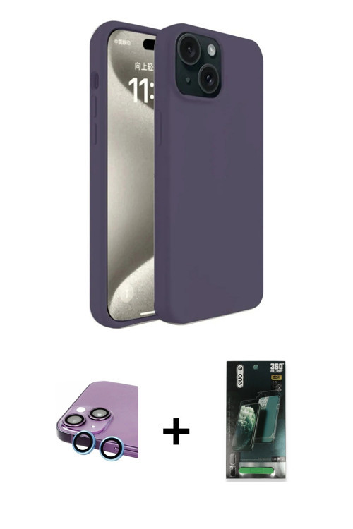ieg™ iPhone 15 Kılıf Kozmos Yansıma Özel Seri - Şeffaf 360 Full Body Arka Koruyucu + Mavi Raze Metal