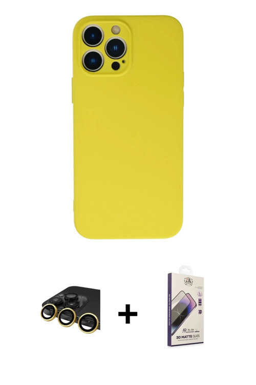 ieg™ iPhone 13 Pro Max Kılıf Ahenk Serisi - Siyah Bilvis 3D Mat Cam Ekran Koruyucu + Gold Raze Metal