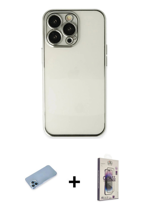 ieg™ iPhone 13 Pro Max Kılıf Vadi Minimal - Siyah Bilvis 3D Cam Ekran Koruyucu + Mavi Shine Kamera L
