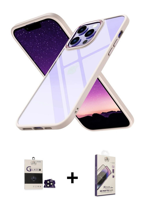 ieg™ iPhone 14 Pro Max Kılıf Nova Işık Serisi - Siyah Bilvis 3D Mat Cam Ekran Koruyucu + Siyah Bilvi