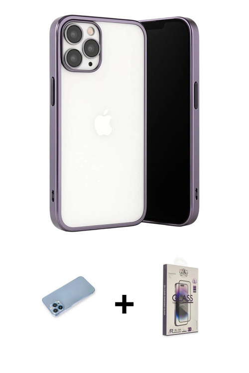 ieg™ iPhone 13 Pro Max Kılıf Vadi Minimal - Siyah Bilvis 3D Cam Ekran Koruyucu + Mavi Shine Kamera L