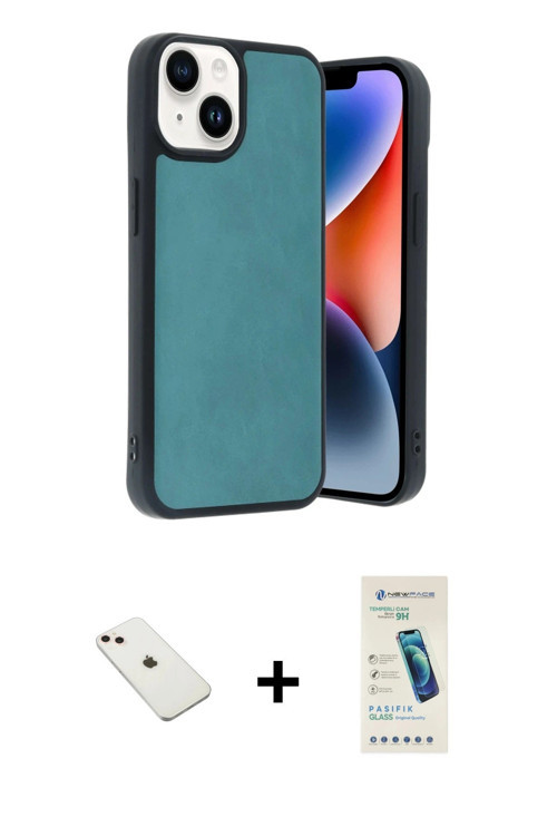 ieg™ iPhone 14 Kılıf Kıvılcım Işık Serisi - Şeffaf Pasifik Cam Ekran Koruyucu + Pembe Diamond Kamera