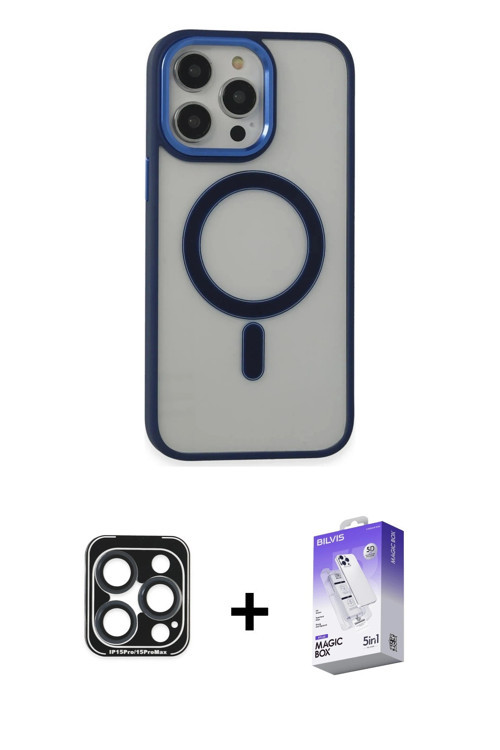 ieg™ iPhone 15 Pro Max Kılıf Yankı Işık Özel Seri - Siyah Bilvis 5in1 3D Magic Cam Ekran Koruyucu +