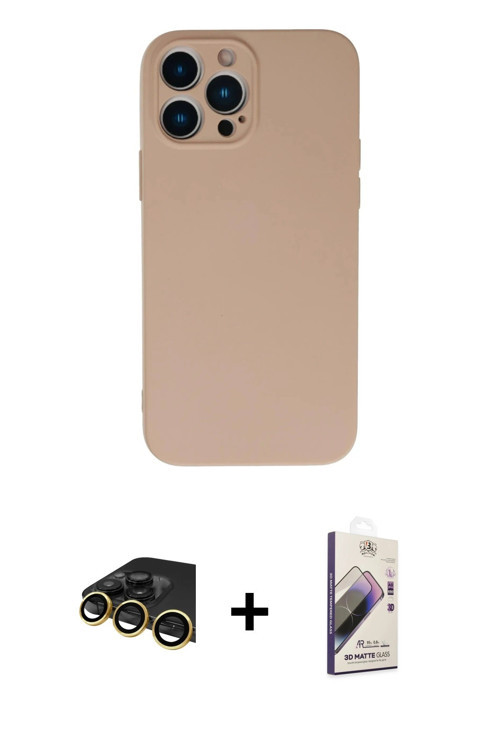 ieg™ iPhone 13 Pro Max Kılıf Ahenk Serisi - Siyah Bilvis 3D Mat Cam Ekran Koruyucu + Gold Raze Metal
