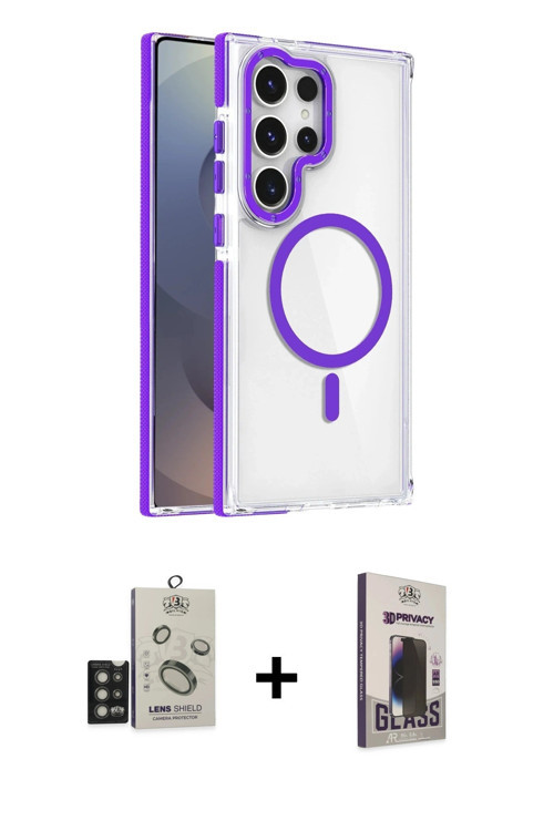 ieg™ Galaxy S25 Ultra Kılıf Kozmos Doku Koleksiyonu - Siyah Bilvis Hayalet Cam Ekran Koruyucu + Tita