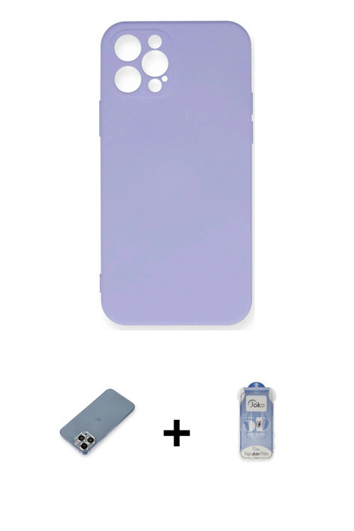ieg™ iPhone 12 Pro Max Kılıf Ahenk Serisi - Siyah Joko Magic 5D Cam + Gümüş Metal Kamera Lens Koruma