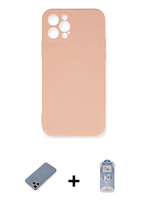 ieg™ iPhone 12 Pro Max Kılıf Ahenk Serisi - Siyah Joko Magic 5D Cam + Gümüş Metal Kamera Lens Koruma