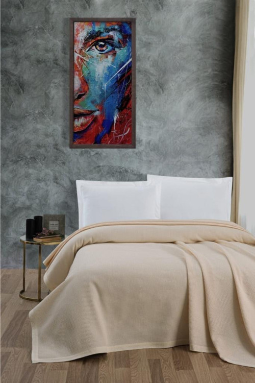 Klimalı Pike ,%100 Pamuk Petekli Pike , Dörtmevsim Pike Battal Boy 240x260 Krem