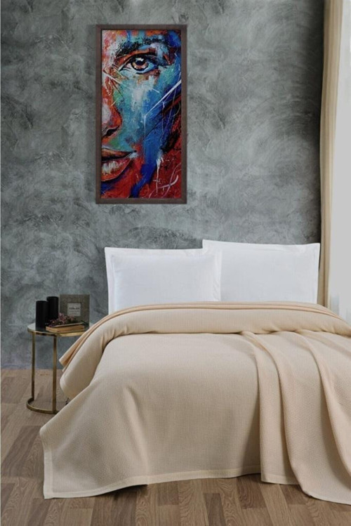 Klimalı Pike ,%100 Pamuk Petekli Pike , Dörtmevsim Pike Tek Kişilik 170x240 Krem