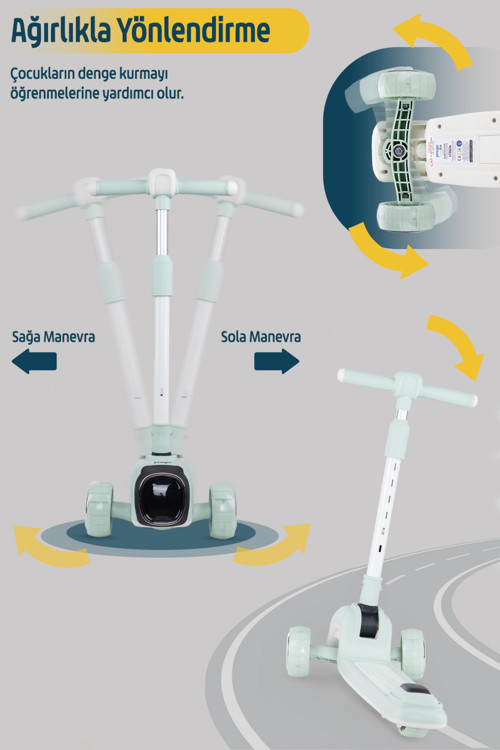 Flow Müzikli Işıklı Oturaklı Çocuk Scooter Katlanabilir - Yükseklik Ayarlı