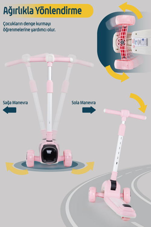Flow Müzikli Işıklı Oturaklı Çocuk Scooter Katlanabilir - Yükseklik Ayarlı