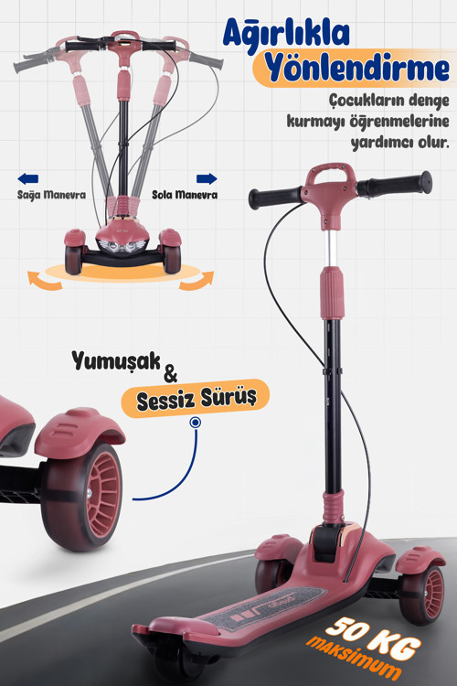 Veyron Bluetoothlu Müzikli Işıklı Çocuk Scooter Katlanabilir - Yükseklik Ayarlı