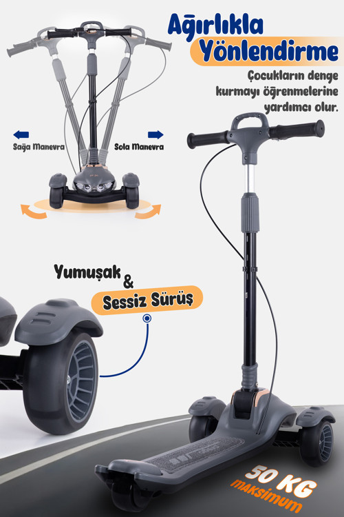 Veyron Bluetoothlu Müzikli Işıklı Çocuk Scooter Katlanabilir - Yükseklik Ayarlı
