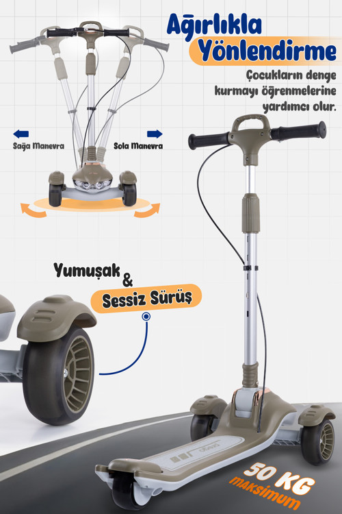 Veyron Bluetoothlu Müzikli Işıklı Çocuk Scooter Katlanabilir - Yükseklik Ayarlı