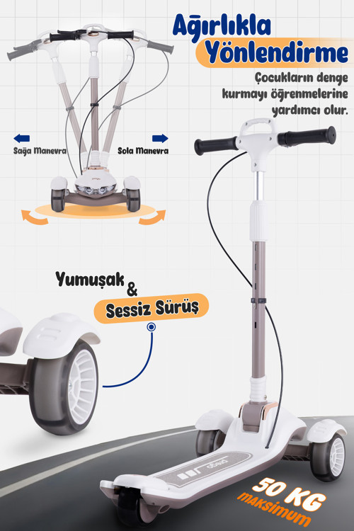 Veyron Bluetoothlu Müzikli Işıklı Çocuk Scooter Katlanabilir - Yükseklik Ayarlı