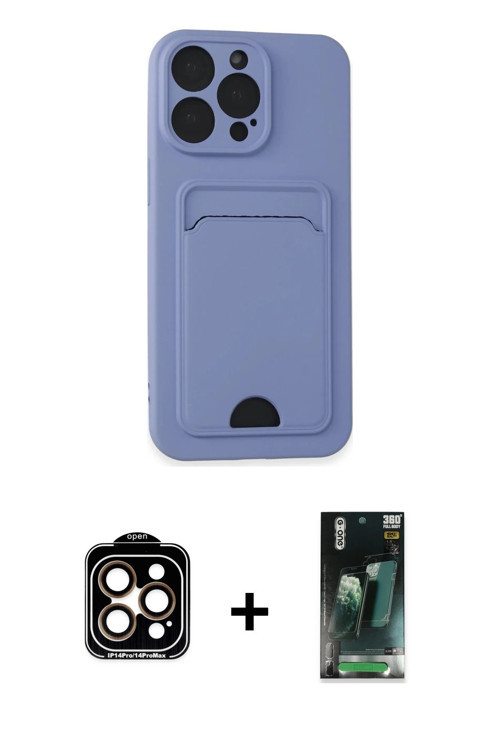 ieg™ iPhone 14 Pro Max Kılıf Vadi Çizgi Prime - Şeffaf 360 Full Body Arka Koruyucu + Turuncu PVD Met
