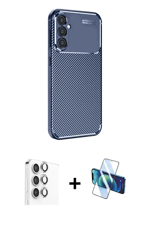 ieg™ Galaxy S24 FE Kılıf Eksen Form Prime - Siyah 3D Antistatik Cam Ekran Koruyucu + Gri Raze Metal