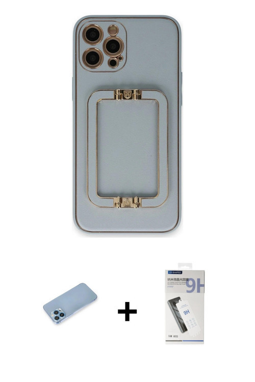 ieg™ iPhone 12 Pro Max Kılıf Kozmos Minimal Prime - Şeffaf Uv Polymer Nano Ekran Koruyucu + Mavi Shi