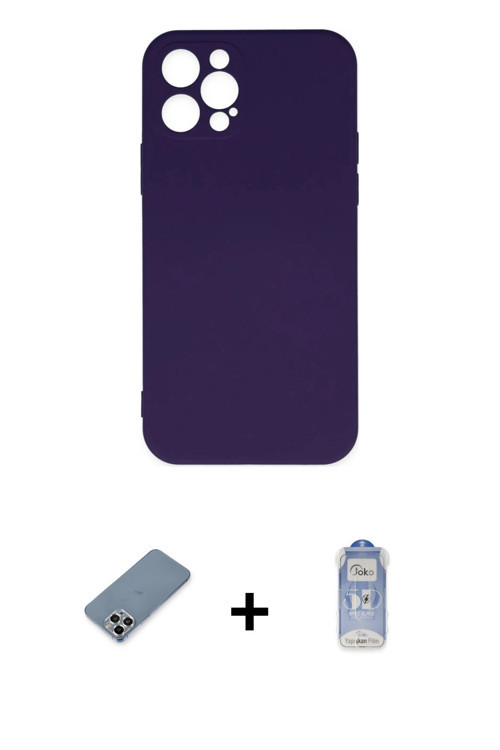 ieg™ iPhone 12 Pro Max Kılıf Ahenk Serisi - Siyah Joko Magic 5D Cam + Gümüş Metal Kamera Lens Koruma