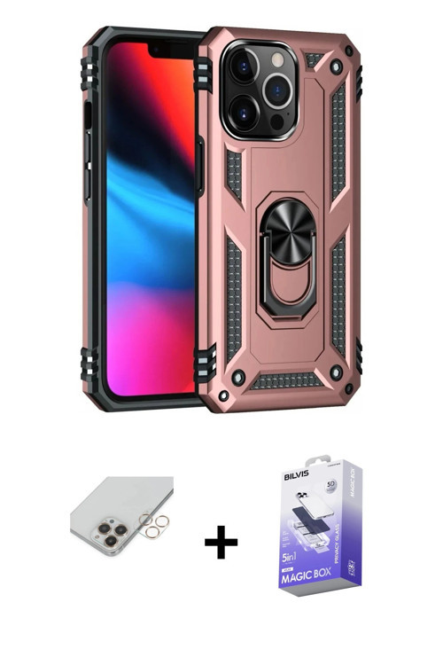 ieg™ iPhone 14 Pro Max Kılıf Ahenk Klasik Koleksiyonu - Siyah Bilvis 5in1 5D Magic Hayalet Cam Ekran