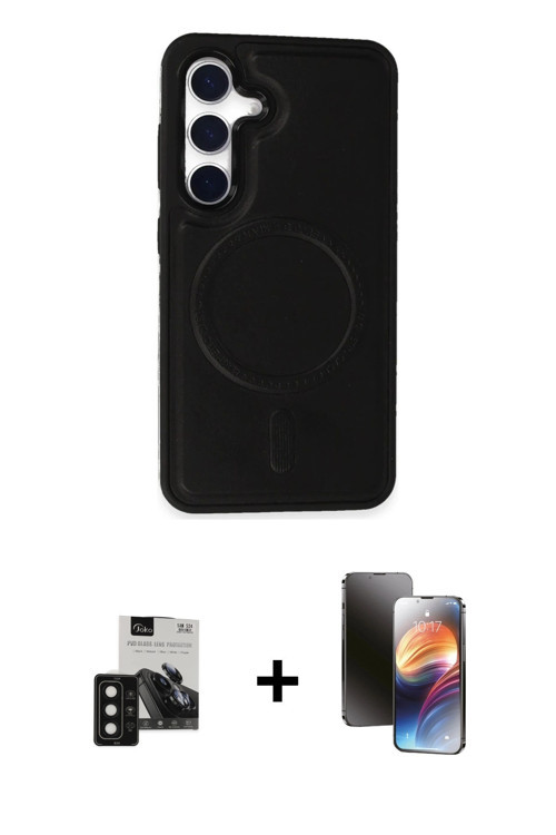 Galaxy S24 Kılıf Zirve Işık Serisi - Siyah 3D Antistatik Mat Seramik Nano Ekran Koruyucu + Siya
