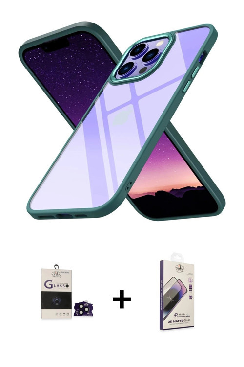 ieg™ iPhone 14 Pro Max Kılıf Nova Işık Serisi - Siyah Bilvis 3D Mat Cam Ekran Koruyucu + Siyah Bilvi