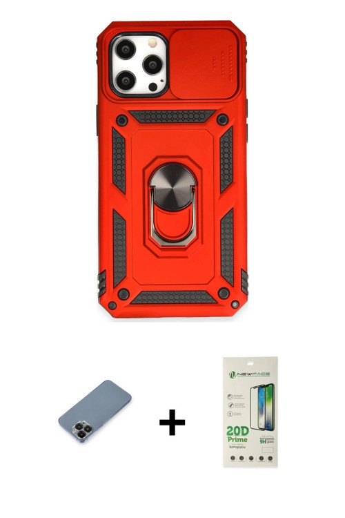 ieg™ iPhone 12 Pro Max Kılıf Ahenk Klasik - Siyah 20D Premium Cam Ekran Koruyucu + Siyah Metal Kamer
