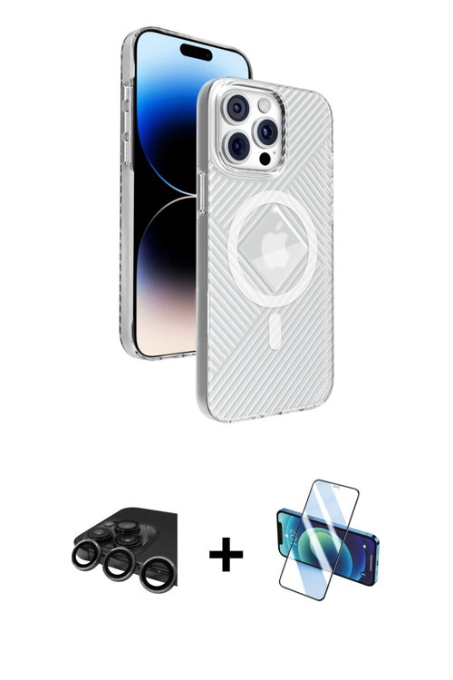 ieg™ iPhone 15 Pro Max Kılıf Nova Modern Prime - Siyah 3D Antistatik Seramik Nano Ekran Koruyucu + T