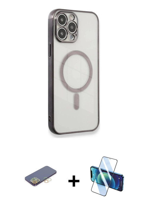 ieg™ iPhone 13 Pro Max Kılıf Doruk Minimal - Siyah 3D Antistatik Cam Ekran Koruyucu + Sarı Renkli Ka