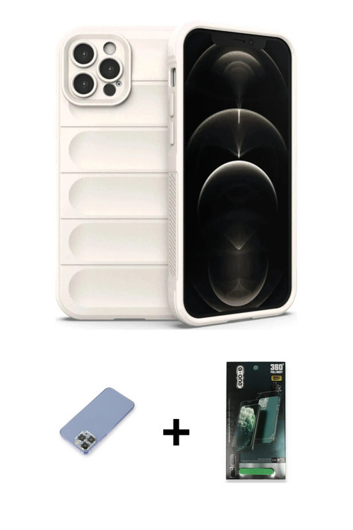 ieg™ iPhone 12 Pro Kılıf Atlas Koleksiyonu - Şeffaf 360 Full Body Arka Koruyucu + Koyu Yeşil Metal K