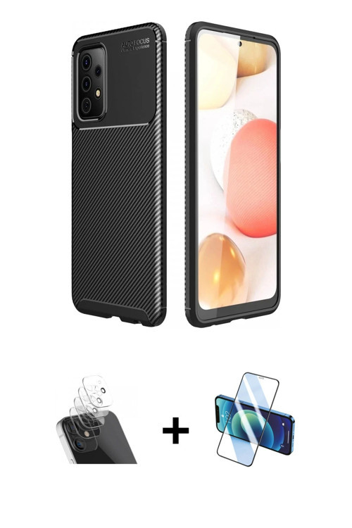 ieg™ Galaxy A72 Kılıf Eksen Form Prime - Siyah 3D Antistatik Seramik Nano Ekran Koruyucu + Şeffaf Ka