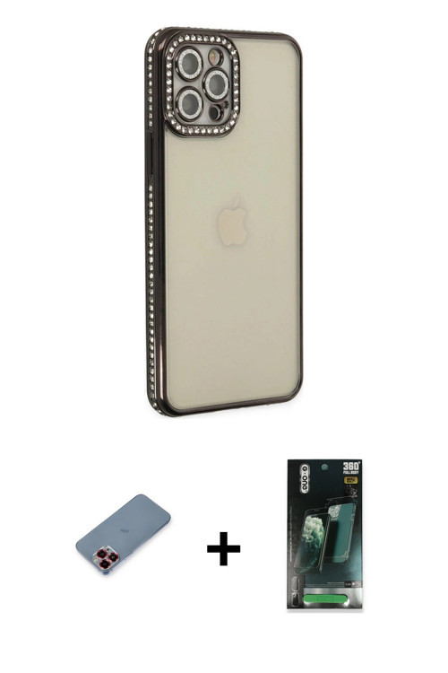 ieg™ iPhone 12 Pro Kılıf Yörünge Koleksiyonu - Şeffaf 360 Full Body Arka Koruyucu + Kırmızı Metal Ka