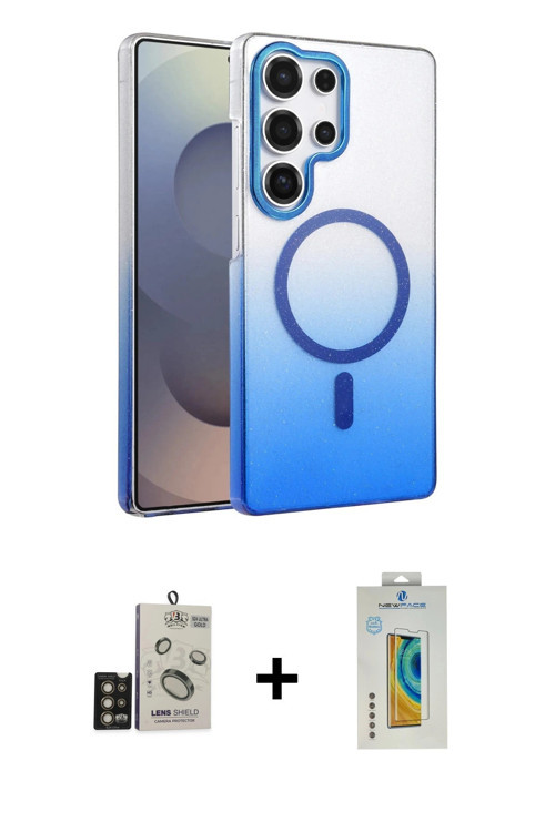 ieg™ Galaxy S24 Ultra Kılıf Ahenk Doku Özel Seri - Siyah Polymer Nano Ekran Koruyucu + Gold Bilvis T