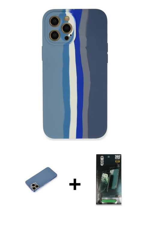 ieg™ iPhone 12 Pro Kılıf Yadigar Çizgi - Şeffaf 360 Full Body Arka Koruyucu + Gold Shine Kamera Lens