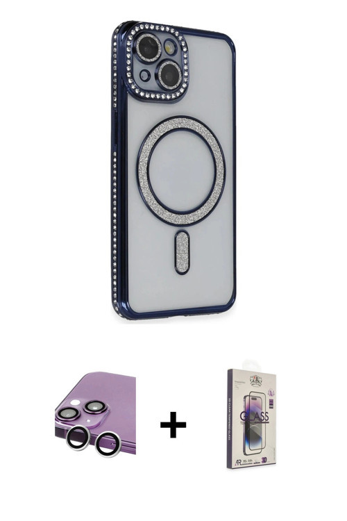 ieg™ iPhone 14 Kılıf Zirve Doku Prime - Siyah Bilvis 3D Cam Ekran Koruyucu + Gümüş Raze Metal Kamera