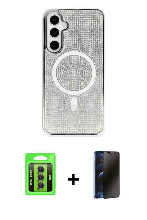 ieg™ Galaxy S23 Kılıf Eksen Çizgi - Siyah 3D Antistatik Hayalet Cam Ekran Koruyucu + Mor Raze Metal