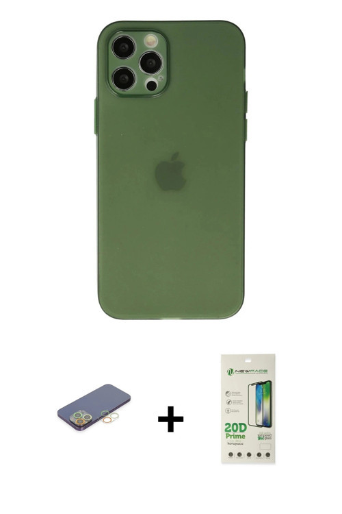 ieg™ iPhone 12 Pro Max Kılıf Atlas Minimal Prime - Siyah 20D Premium Cam Ekran Koruyucu + Sarı Renkl