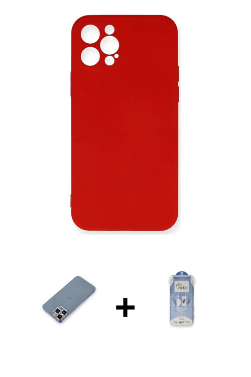ieg™ iPhone 12 Pro Max Kılıf Ahenk Serisi - Siyah Joko Magic 5D Cam + Gümüş Metal Kamera Lens Koruma