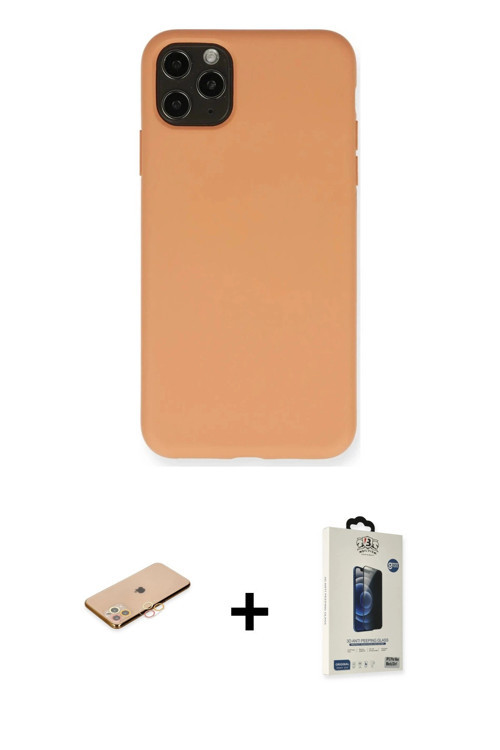 ieg™ iPhone 11 Pro Max Kılıf Ahenk Serisi - Siyah Bilvis Hayalet Cam Ekran Koruyucu + Turuncu Renkli
