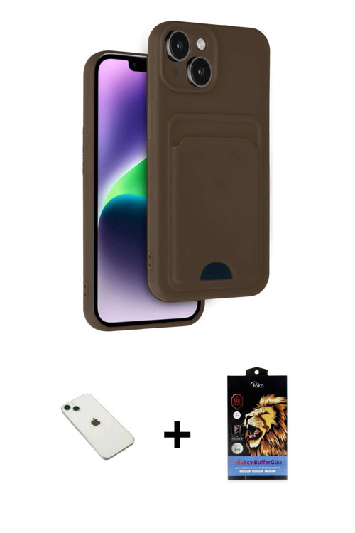 ieg™ iPhone 14 Kılıf Vadi Çizgi Prime - Siyah Buffer Hayalet Cam Ekran Koruyucu + Yeşil Diamond Kame