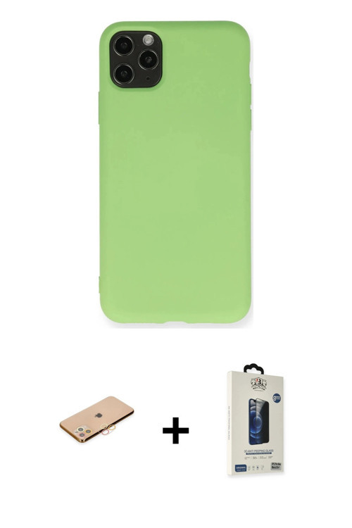 ieg™ iPhone 11 Pro Max Kılıf Ahenk Serisi - Siyah Bilvis Hayalet Cam Ekran Koruyucu + Turuncu Renkli