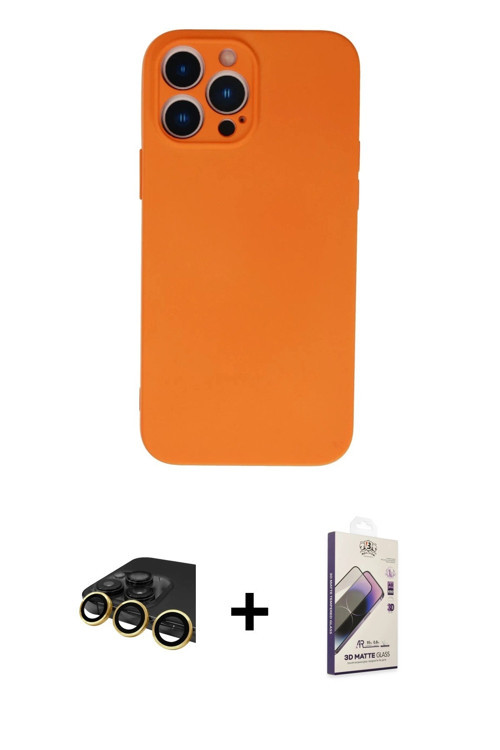 ieg™ iPhone 13 Pro Max Kılıf Ahenk Serisi - Siyah Bilvis 3D Mat Cam Ekran Koruyucu + Gold Raze Metal