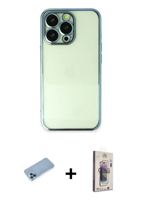 ieg™ iPhone 13 Pro Max Kılıf Vadi Minimal - Siyah Bilvis 3D Cam Ekran Koruyucu + Mavi Shine Kamera L