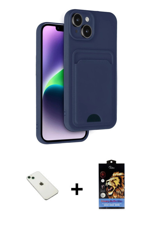 ieg™ iPhone 14 Kılıf Vadi Çizgi Prime - Siyah Buffer Hayalet Cam Ekran Koruyucu + Yeşil Diamond Kame